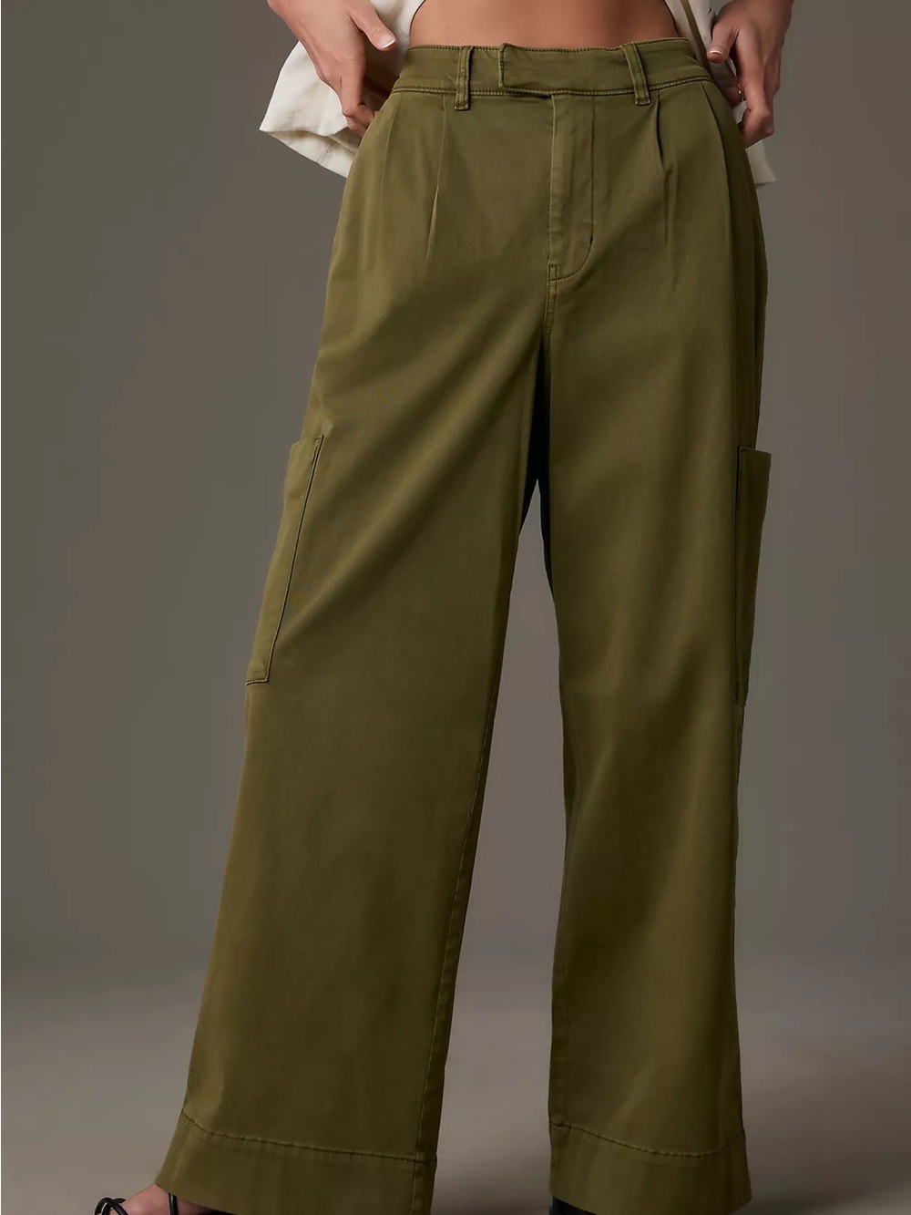 Pilcro Pleated Wide-Leg Cargo Pants Army Green Size Small - Picture 1 of 14